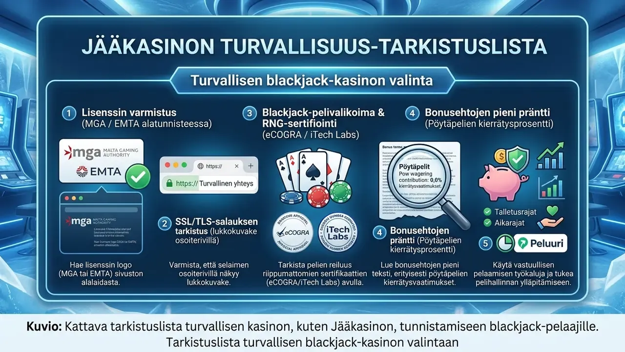 Tarkistuslista turvallisen blackjack-kasinon valintaan